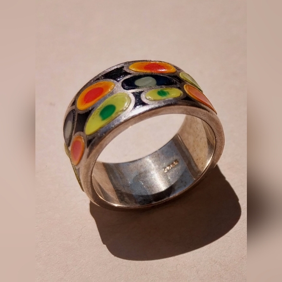 Silver 925 Jewelry - Sterling Silver Enamel Ring